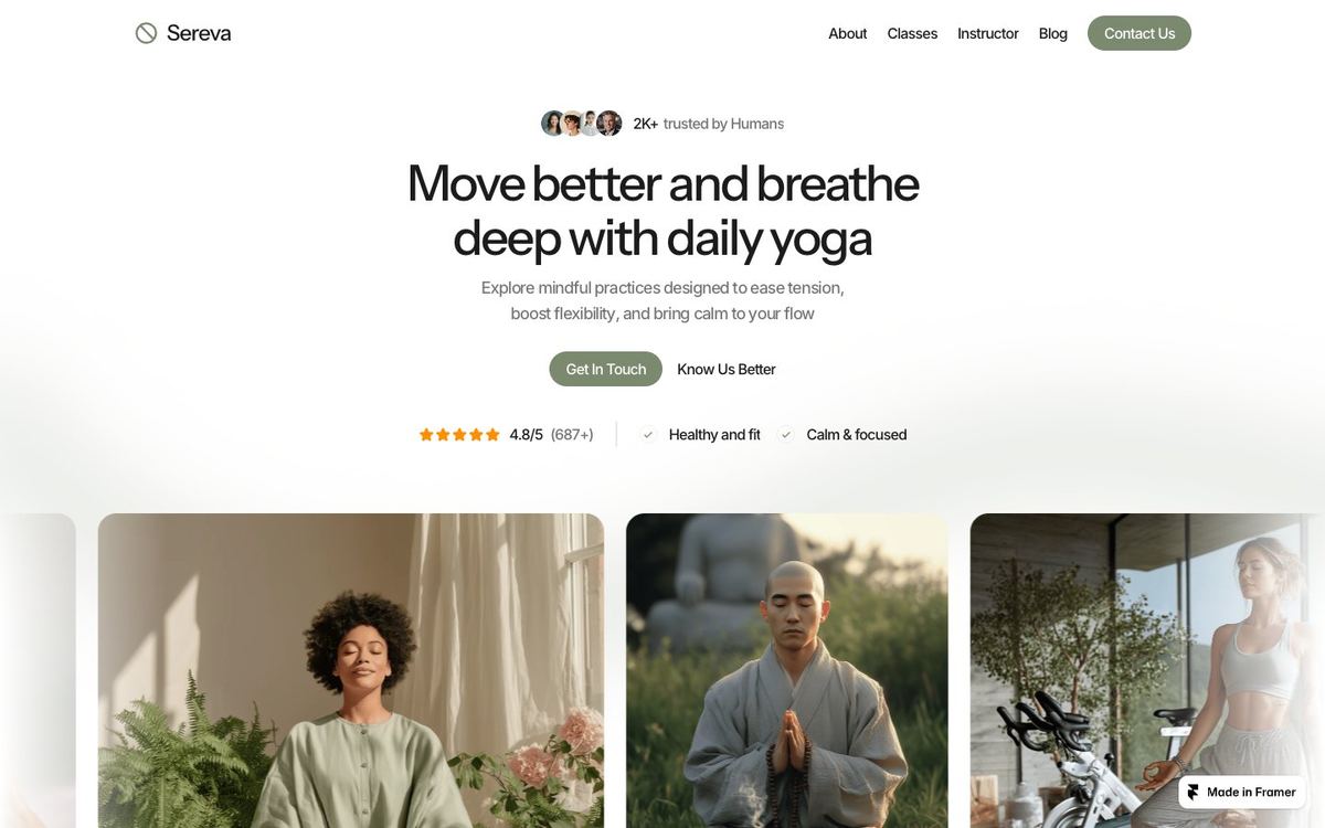 Sereva, a website template for a yoga studio
