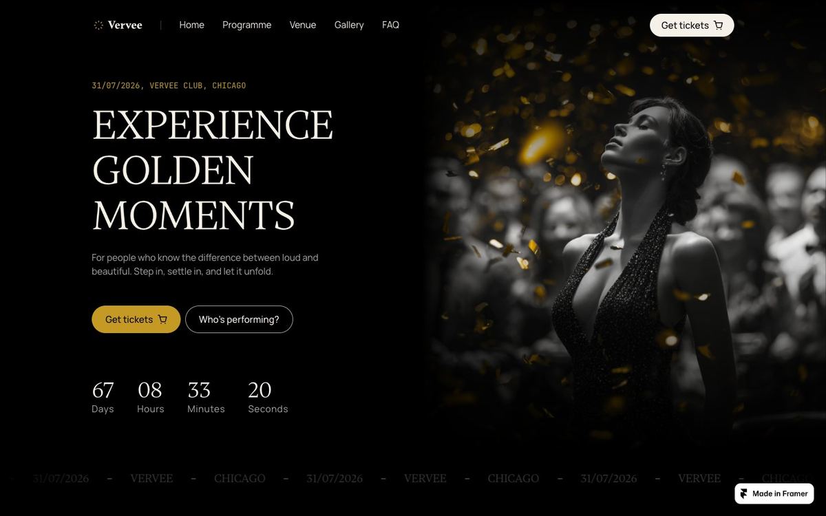 Vervee, a website template for a events and venue